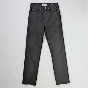 Frame Le High Straight 26 Black Raw Hem Quiet Luxury Minimalist Denim